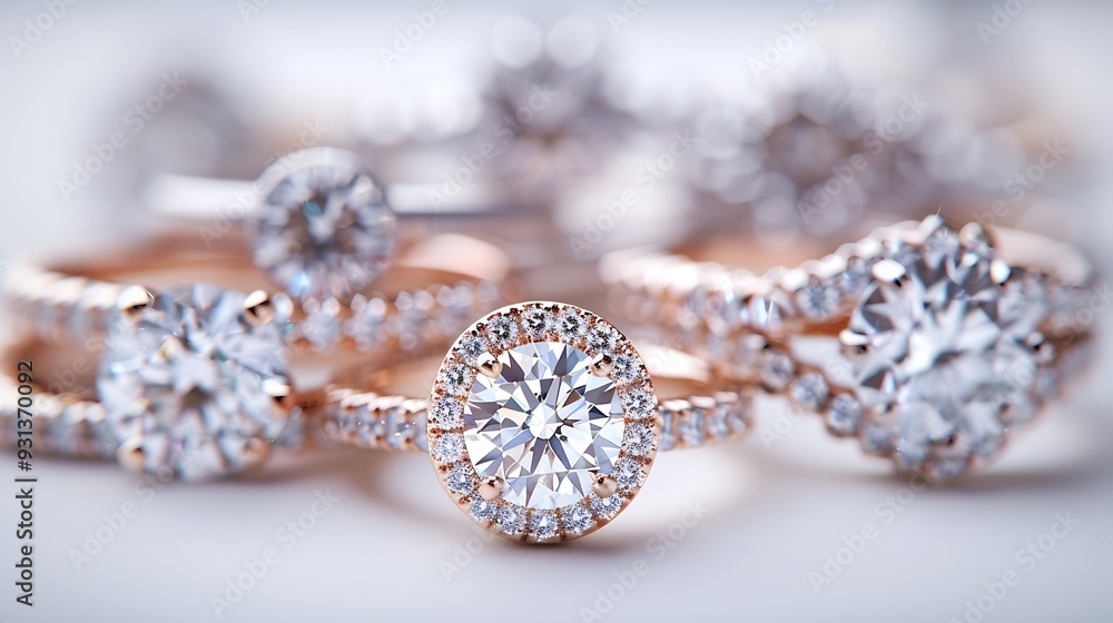 Jewelry diamond rings on white background Sign of love Fashion jewellery good for wedding or engagement theme concept : Generative AI Jewelry diamond rings on white background Sign of love Fashion jewellery good for wedding or engagement theme concept : Generative AI