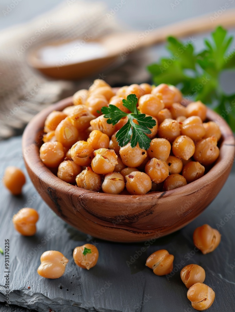 Garlic-flavored roasted chickpeas, presented rustically, highlighting the rich and authentic Mediterranean flavors. Garlic-flavored roasted chickpeas, presented rustically, highlighting the rich and authentic Mediterranean flavors.