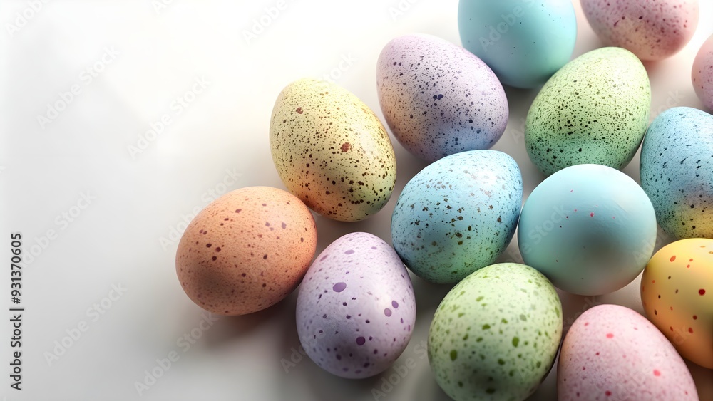 Speckled pastel eggs in a photorealistic render, easter, spring, pastel colors, soft, festive, decoration, holiday, celebration Speckled pastel eggs in a photorealistic render, easter, spring, pastel colors, soft, festive, decoration, holiday, celebration