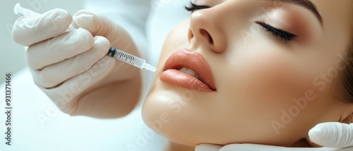 Close-up of a woman receiving a lip injection