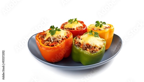 Stuffed bell peppers with cheese and meat filling on a plate photo