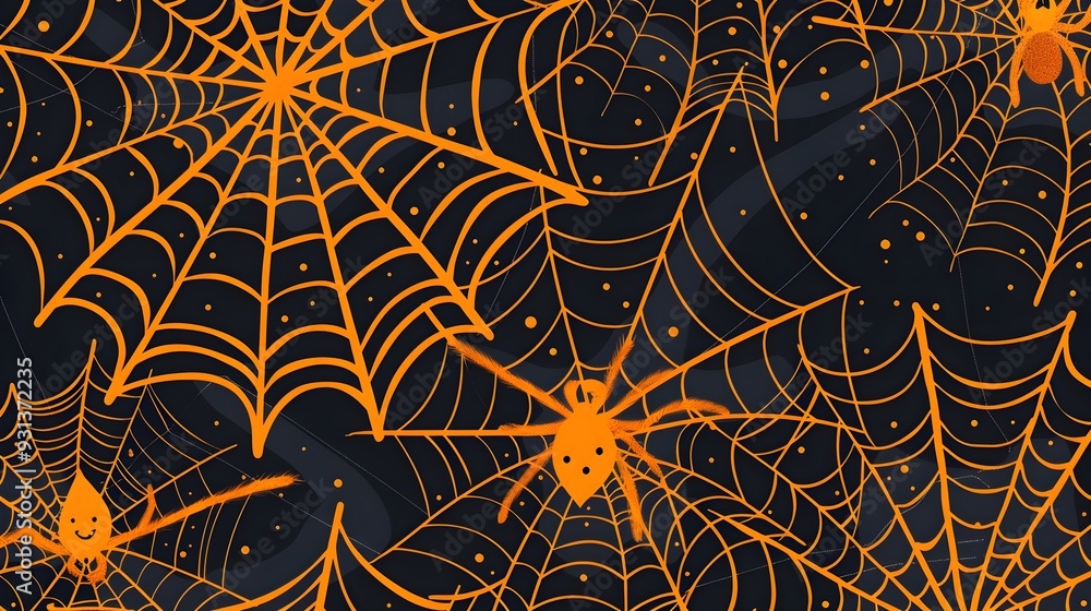 Obraz premium Seamless Halloween Spider Web Pattern with Spooky Dark and Haunting Atmosphere