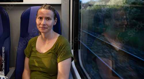 woman traveling on a train