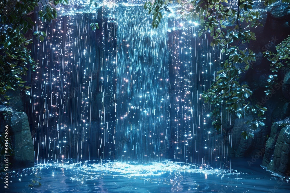 Fototapeta premium A holographic waterfall, with water made of light cascading down.