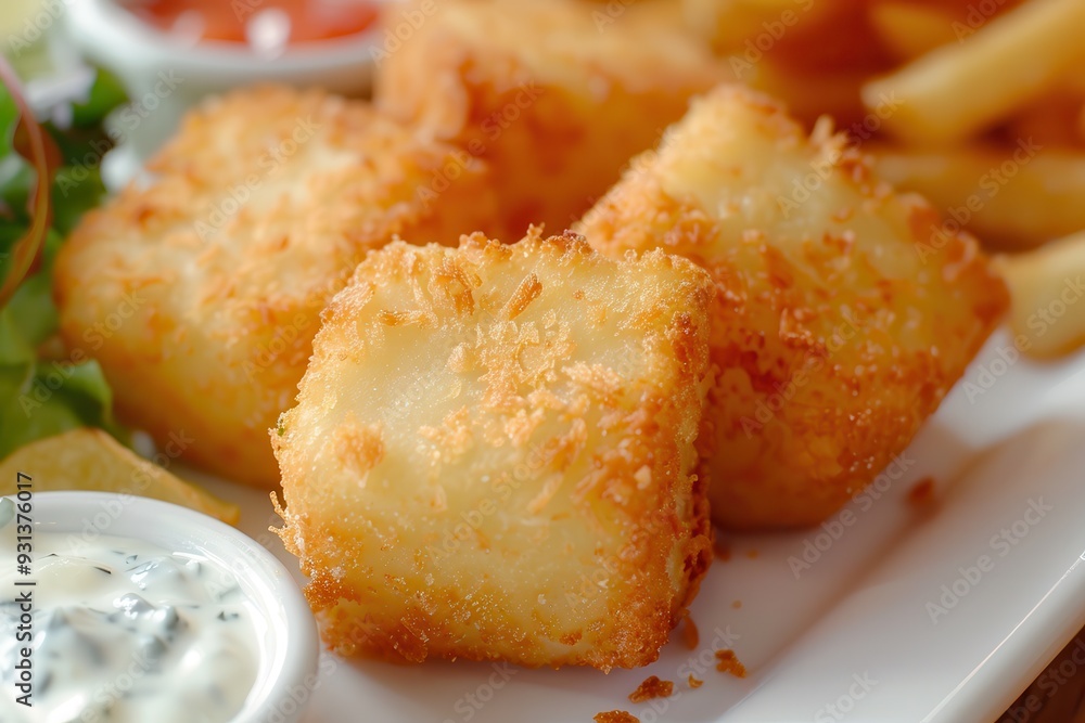 Fried Cheese Delight: Golden Cheese with Crispy Fries and Tangy Tartare Sauce Fried Cheese Delight: Golden Cheese with Crispy Fries and Tangy Tartare Sauce