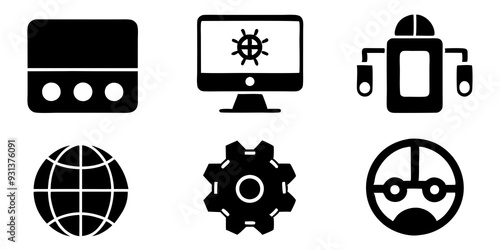 Set of Technology icons silhouette vector illustration