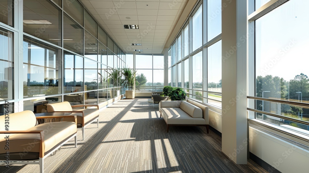 Fototapeta premium Imagine a spacious office balcony with comfortable seating