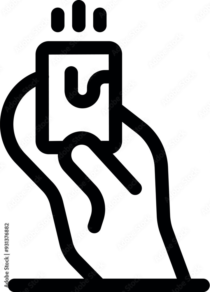 Simple icon of a hand holding up a smartphone with an nfc chip to make a contactless payment