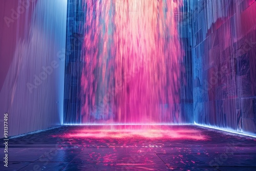 A holographic waterfall, with water made of light cascading down.