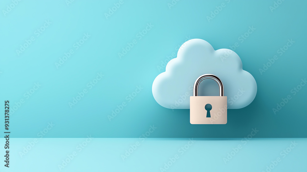 A stylized cloud with a padlock, symbolizing internet security and data protection in a modern digital environment. A stylized cloud with a padlock, symbolizing internet security and data protection in a modern digital environment.