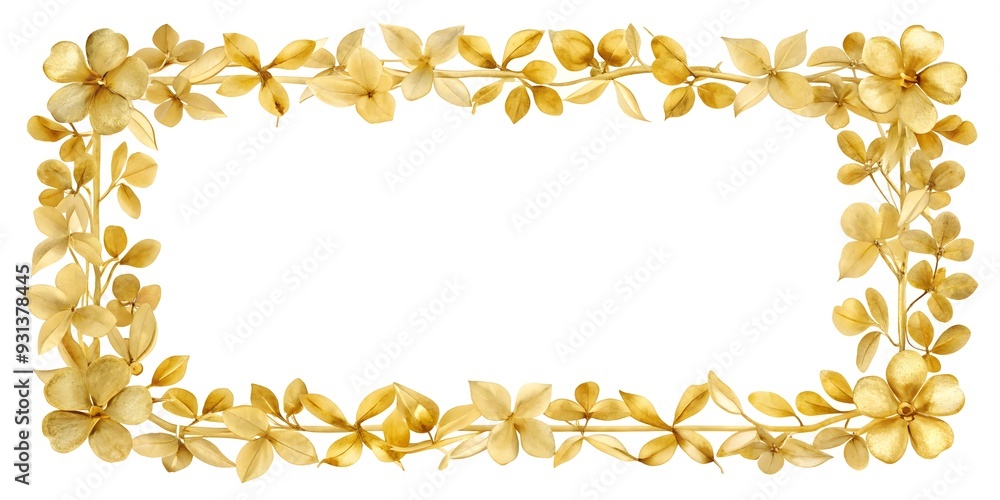 Gold foil frame with delicate flower petals border, gold foil, frame, rectangular, flower petals, border, elegant Gold foil frame with delicate flower petals border, gold foil, frame, rectangular, flower petals, border, elegant