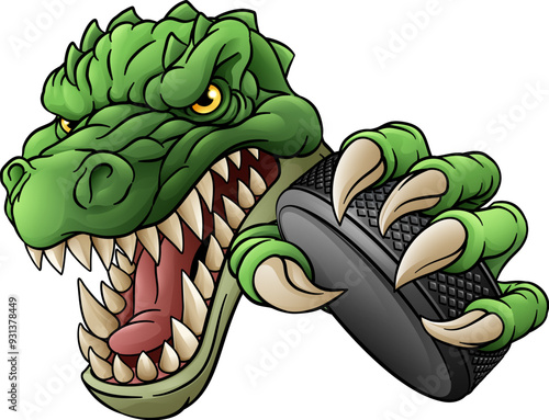A crocodile, dinosaur or alligator lizard hockey sports mascot