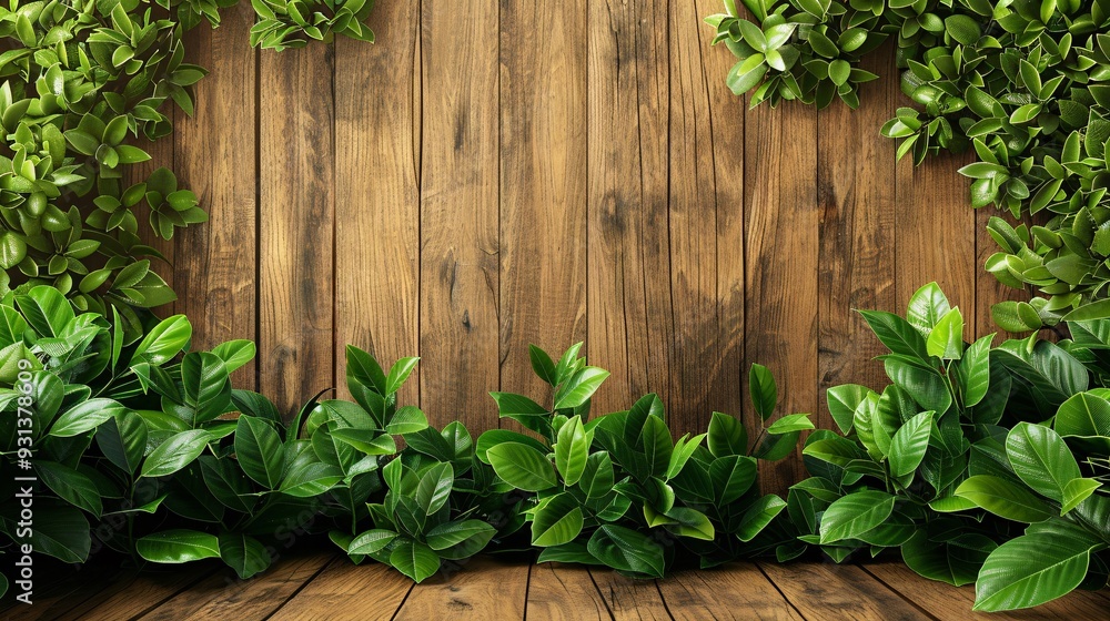 5. Textured wooden surface with a backdrop of thriving green plants, creating an inviting and natural environment for displaying products, emphasizing freshness and vitality 5. Textured wooden surface with a backdrop of thriving green plants, creating an inviting and natural environment for displaying products, emphasizing freshness and vitality