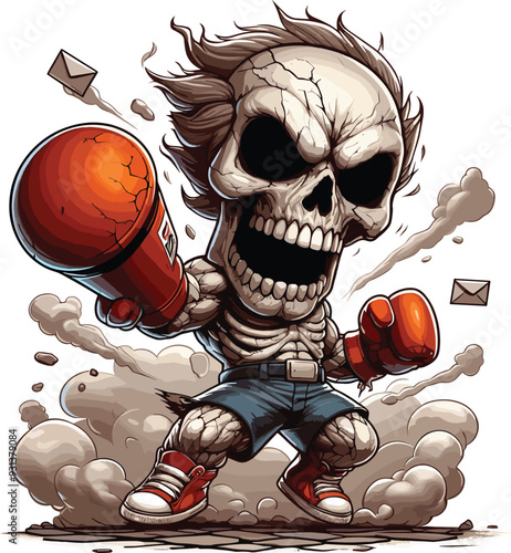 Skull Boxing Illustration, Angry Skull