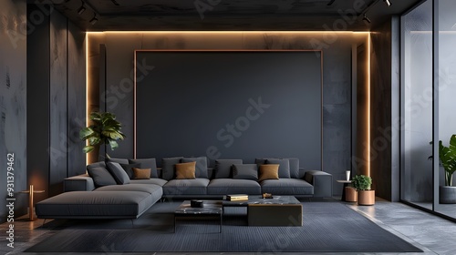 Modern furniture and décor in a gray-white interior. 3D render mockup illustration