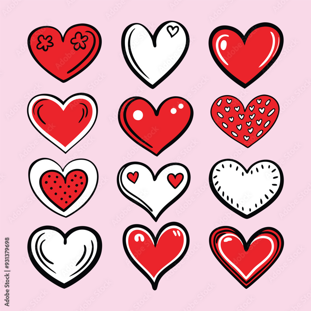 Red and Black Heart Symbols Collection: Cute Hand-Drawn Valentine's Day Vectors Red and Black Heart Symbols Collection: Cute Hand-Drawn Valentine's Day Vectors