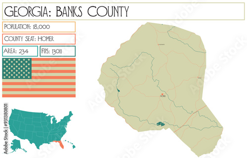 Large and detailed map of Banks County in Georgia USA.