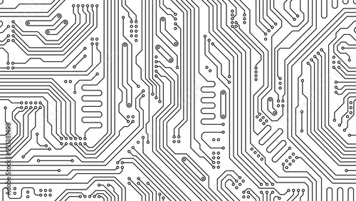 Motherboard pattern of computer circuit board, vector seamless background. Motherboard or circuit board pattern of microchip or PC computer chip technology and chipset processor circuit lines