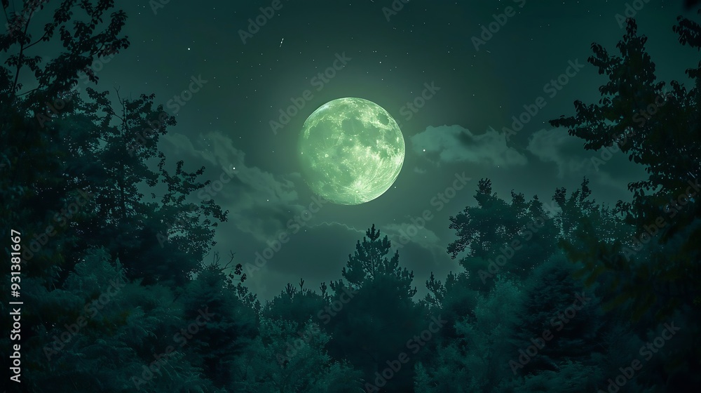 The moon in the sky at night over the forest : Generative AI The moon in the sky at night over the forest : Generative AI