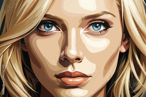 Blond woman face pop art painting lady close-up vector image