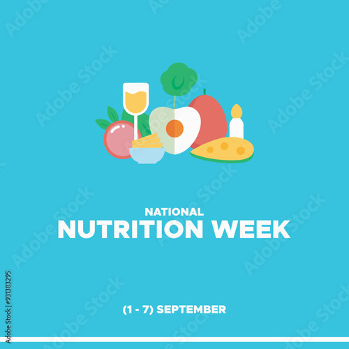  National Nutrition Week, 1-7 September  National Nutrition Week, STOCK ILLUSTRATION, BACKGROUND, greeting card, editable template, Nutrition Week social media post design.