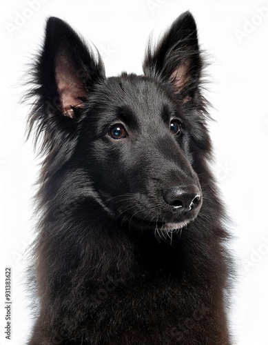 ベルジアン・シェパード・ドッグ・グローネンダールの子犬のポートレート（Belgian Shepherd Dog Groenendael puppy portrait on white background） 