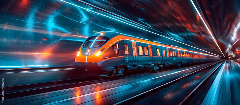 Speeding Train Rushing Through Illuminated Tunnel in Dynamic Urban Setting Speeding Train Rushing Through Illuminated Tunnel in Dynamic Urban Setting