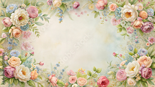 Frame in the form of flowers, Provence style, pastel colors, floral patterns,  French charm, Provence frame 