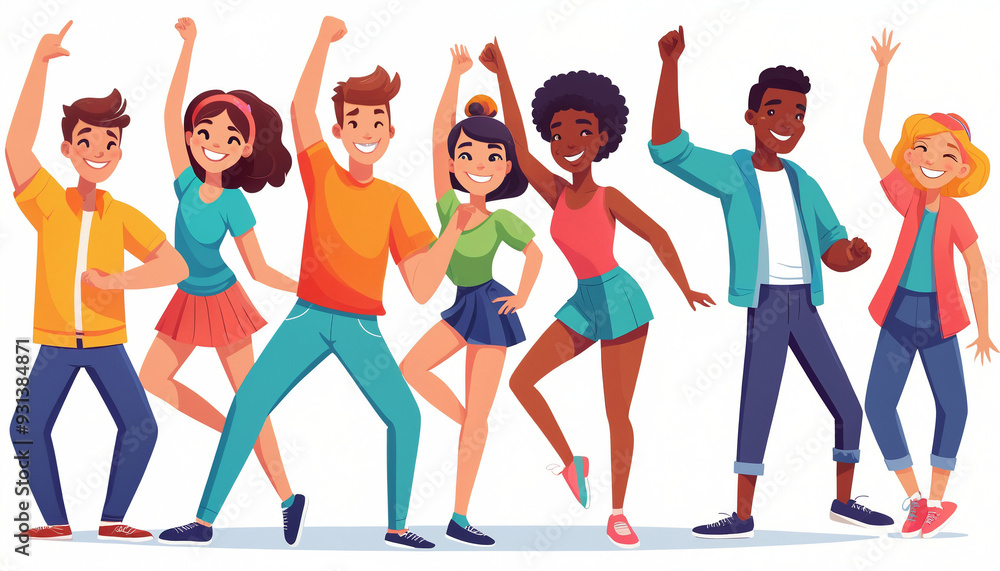 Fototapeta premium Illustration personnes groupe danse heureux fête.