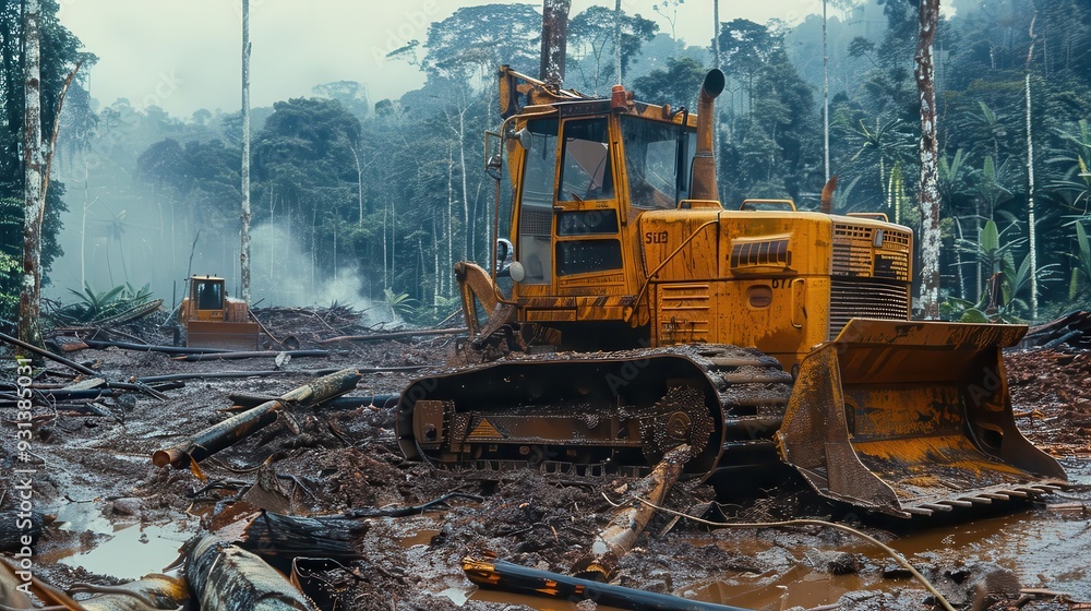 Fototapeta premium Illegal logging operation in old-growth forest,