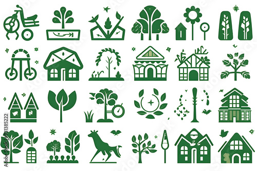 Sustainability Icon Set on Clean and Minimalist White Background Depicting Eco Friendly Symbols Renewable Energy and Environmental Conservation