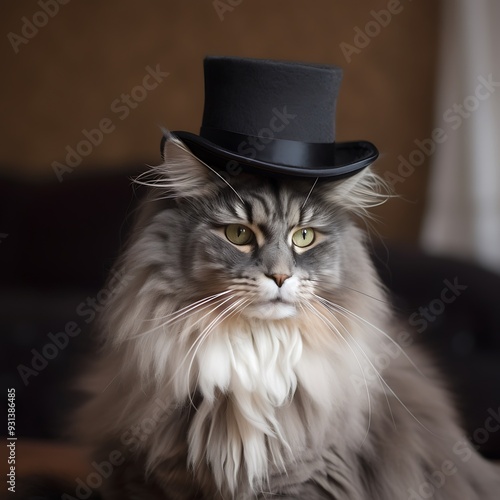 araffy cat with a top hat and a long tail photo