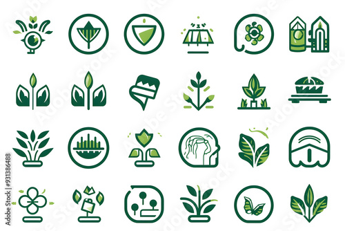 Sustainable Icon Set for Eco Friendly Businesses and Environmental Concepts