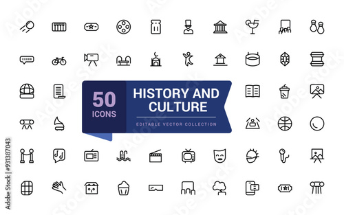Museum icons set. Pixel perfect, minimalistic web and UI icon. Outline icons collection. Editable vector illustration. Isolated on white background.