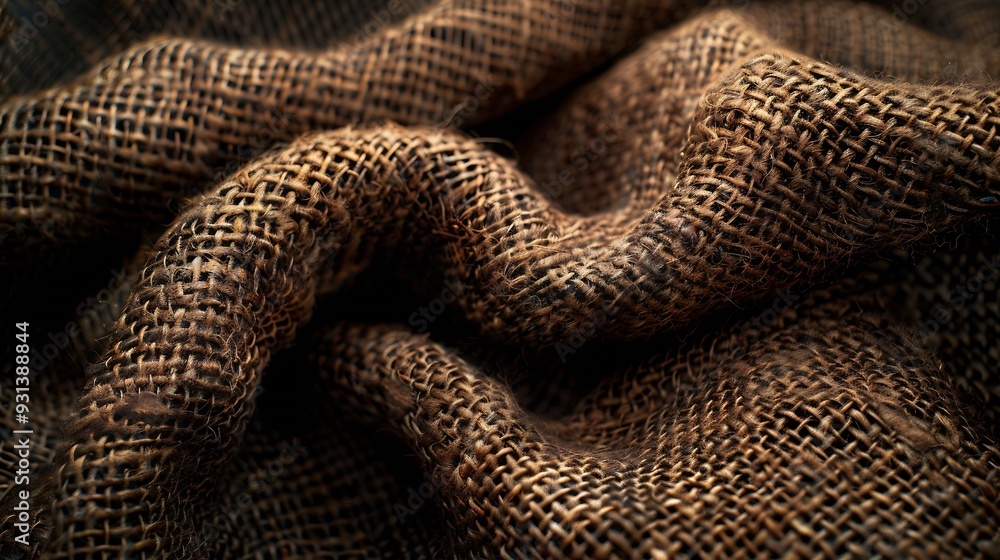 Dark brown and black background of dense woven bagging fabric closeup Structure of the umber cloth with natural texture Cloth backdrop : Generative AI Dark brown and black background of dense woven bagging fabric closeup Structure of the umber cloth with natural texture Cloth backdrop : Generative AI