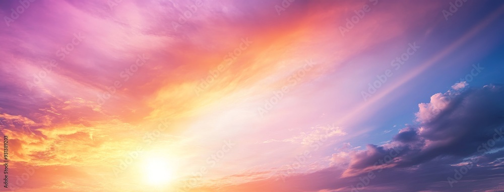 Beautiful purple, yellow, and orange sunset sky - gradient rich colors - ethereal dreamy summer sunset or sunrise. Beautiful purple, yellow, and orange sunset sky - gradient rich colors - ethereal dreamy summer sunset or sunrise.