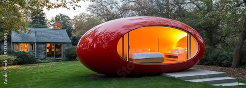 Red domes surround the house as alarm systems photo