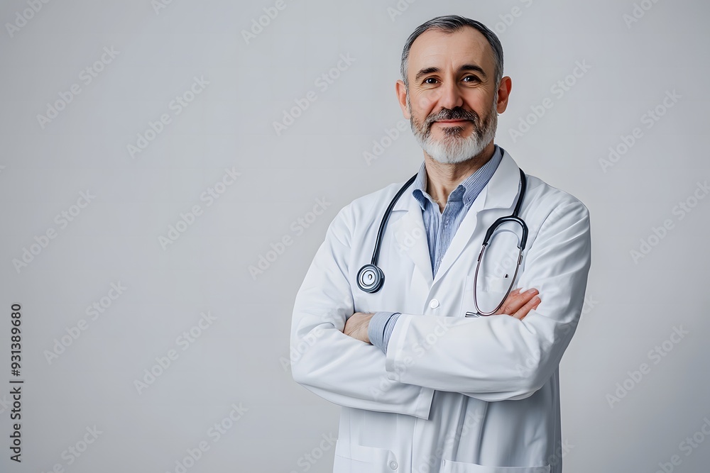 Cheerful mature doctor posing and smiling at camera, healthcare and medicine Cheerful mature doctor posing and smiling at camera, healthcare and medicine