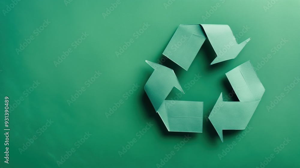 Iconic Recycling Symbol on Green Background: Simple, Bold, and Minimalist Design Iconic Recycling Symbol on Green Background: Simple, Bold, and Minimalist Design