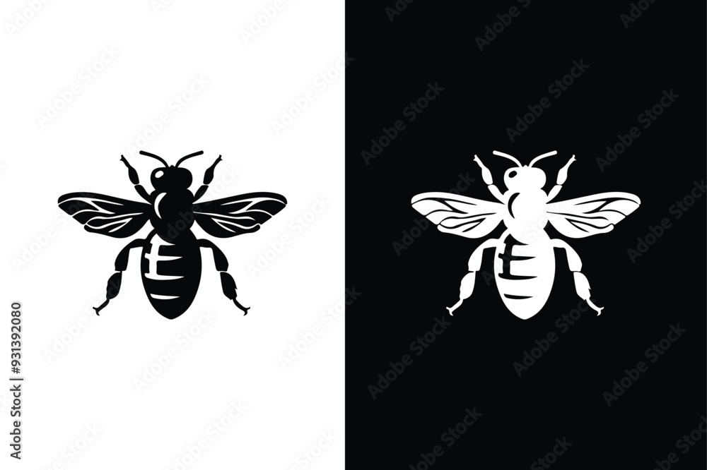 Bee icon symbol silhouette of a honey bee sign. Simple bee vector logo design Bee icon symbol silhouette of a honey bee sign. Simple bee vector logo design