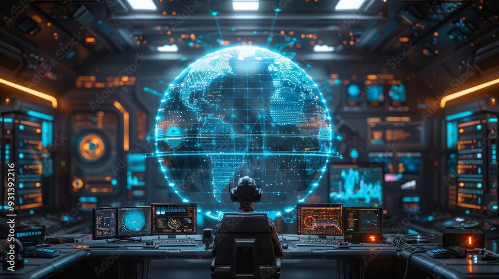 Operator in Futuristic Global Command Center Operator in Futuristic Global Command Center