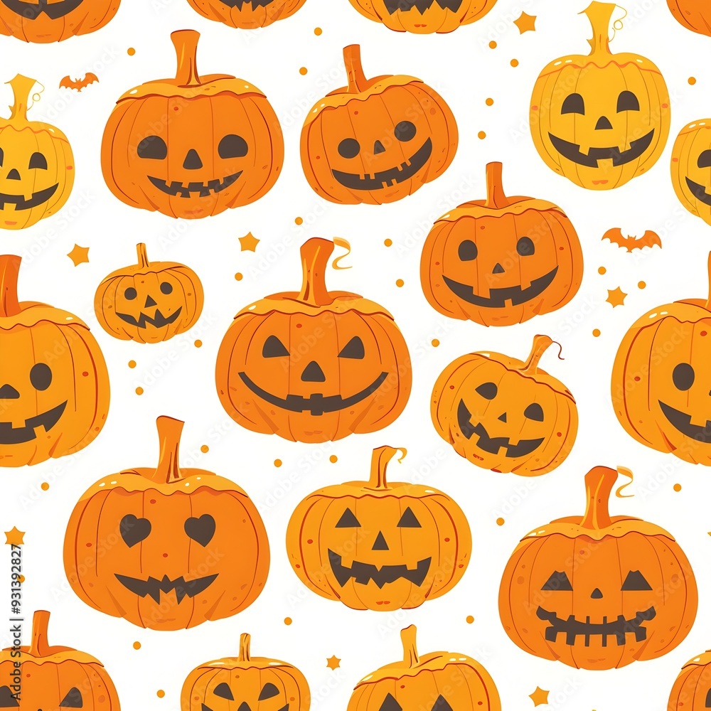 Cute Pumpkin Pattern with Spooky Halloween Motifs for Seasonal Banners and Backgrounds Cute Pumpkin Pattern with Spooky Halloween Motifs for Seasonal Banners and Backgrounds