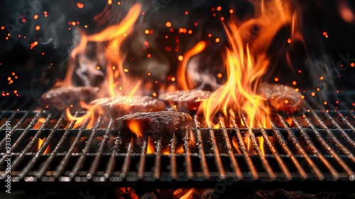 Grill with Flames Isolated on Transparent Background: Intense Fire and Detailed Metal Grill