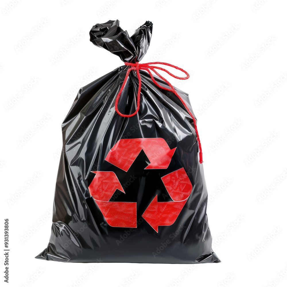 Black plastic bag contains full garbage and tie Black plastic bag contains full garbage and tie