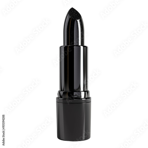 Front view of a black lipstick bottle with no labels isolated on a white transparent background.