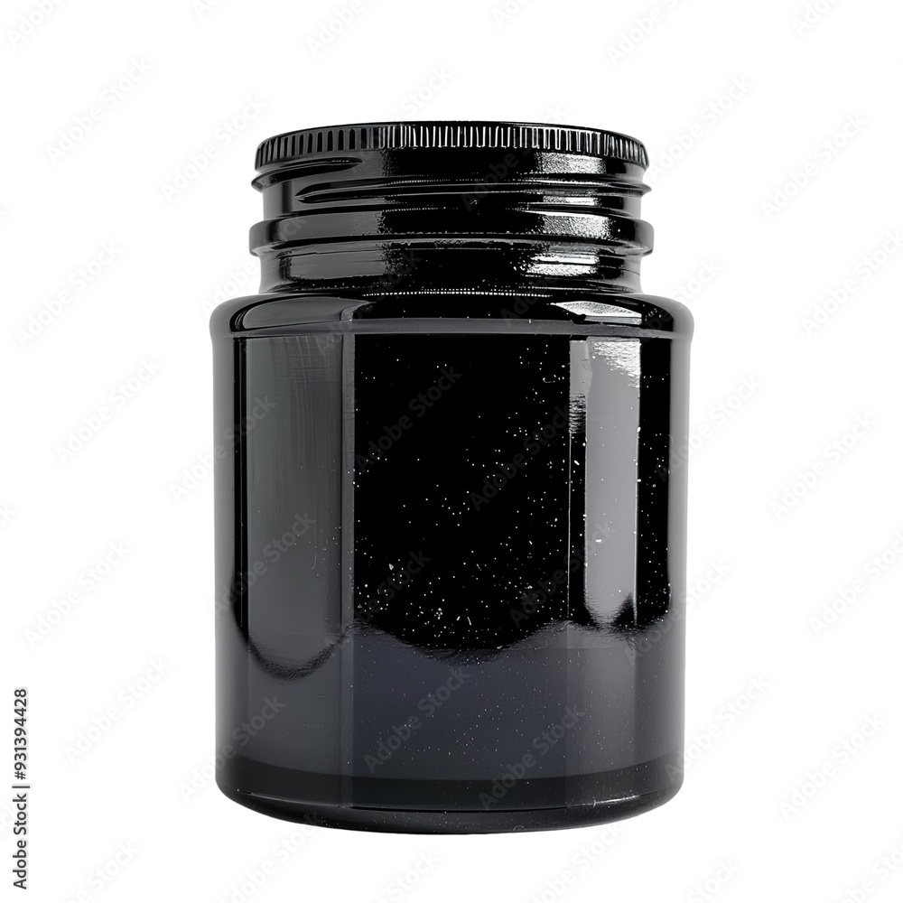 Front view of a black loose powder bottle with no labels isolated on a white transparent background. Front view of a black loose powder bottle with no labels isolated on a white transparent background.