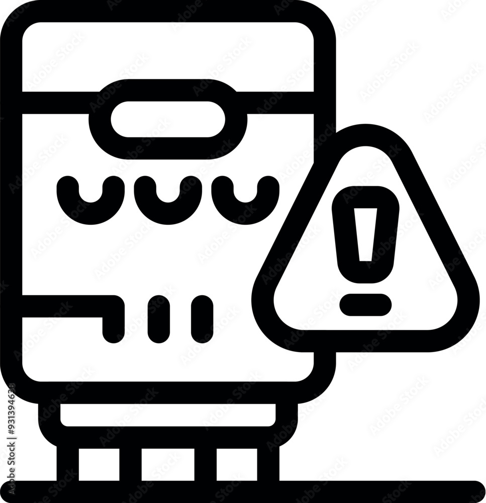 Line vector icon of boiler malfunctioning with warning sign depicting problem Line vector icon of boiler malfunctioning with warning sign depicting problem