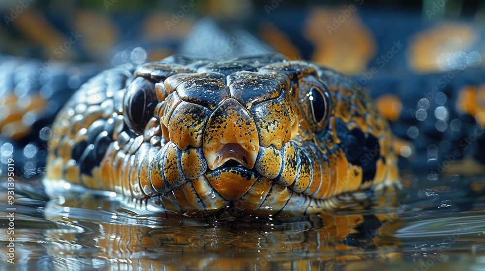 Close-up of a snake's head emerging from water Close-up of a snake's head emerging from water