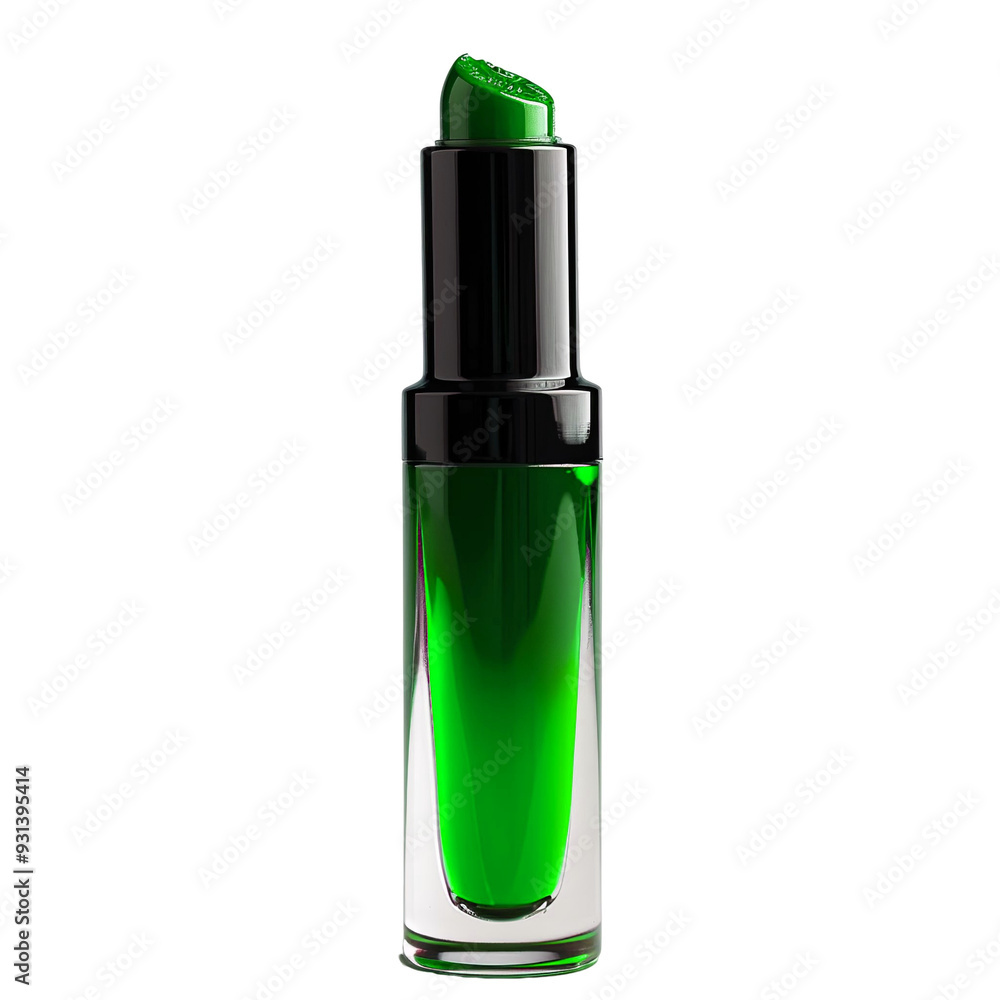 Front view of a Green lip stain bottle with no labels isolated on a white transparent background. Front view of a Green lip stain bottle with no labels isolated on a white transparent background.