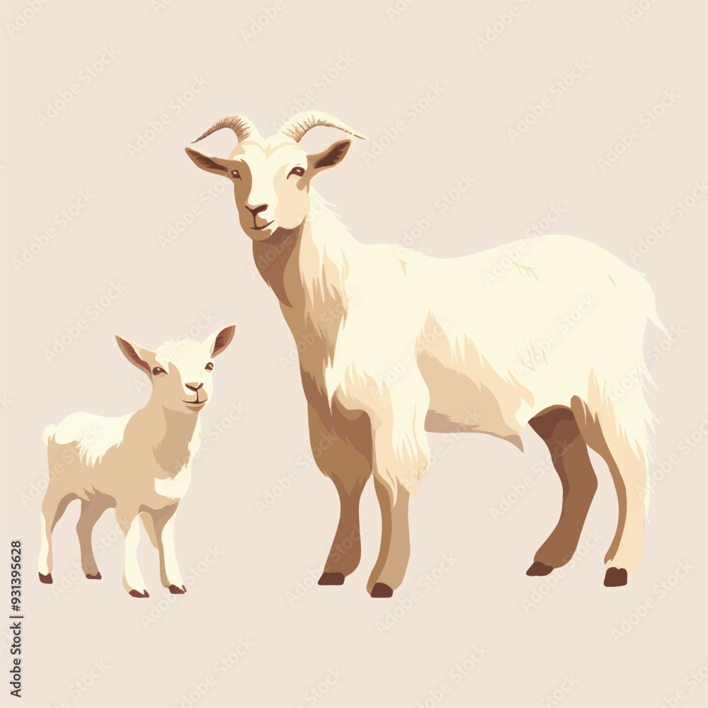 Fototapeta premium Illustration of goat and kid